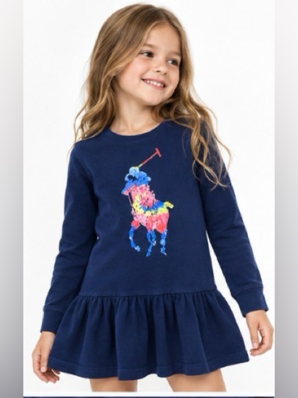 Polo Ralph Lauren Girls Size 6 Navy Big Pony Sweatshirt Dress